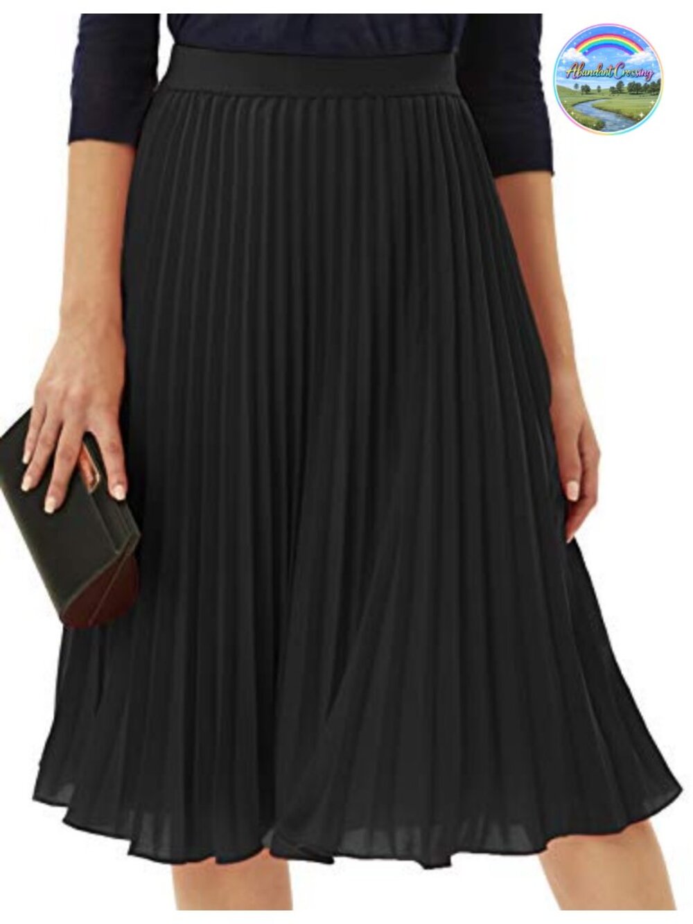 Pleated Midi Skirt A-Line Chiffon Elastic Waist Business Casual